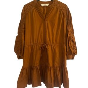 Astr Terracotta Ruffle Dress Ruffle Hem Drawstring Waist Long Sleeve size small